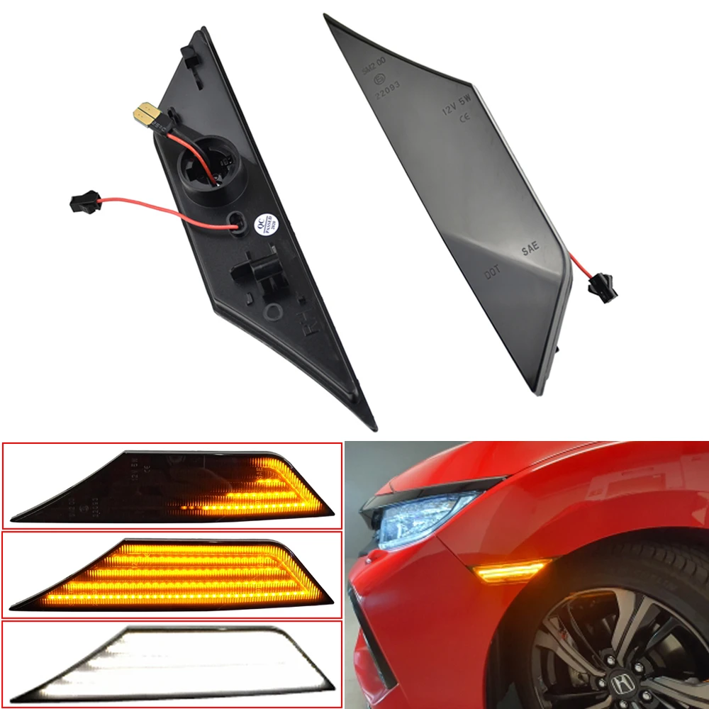 Dynamic Flowing Blinker LED Turn Signal Side Marker Light For Honda Civic 10th Gen Sedan Coupe Hatchback 2016 2017 2018