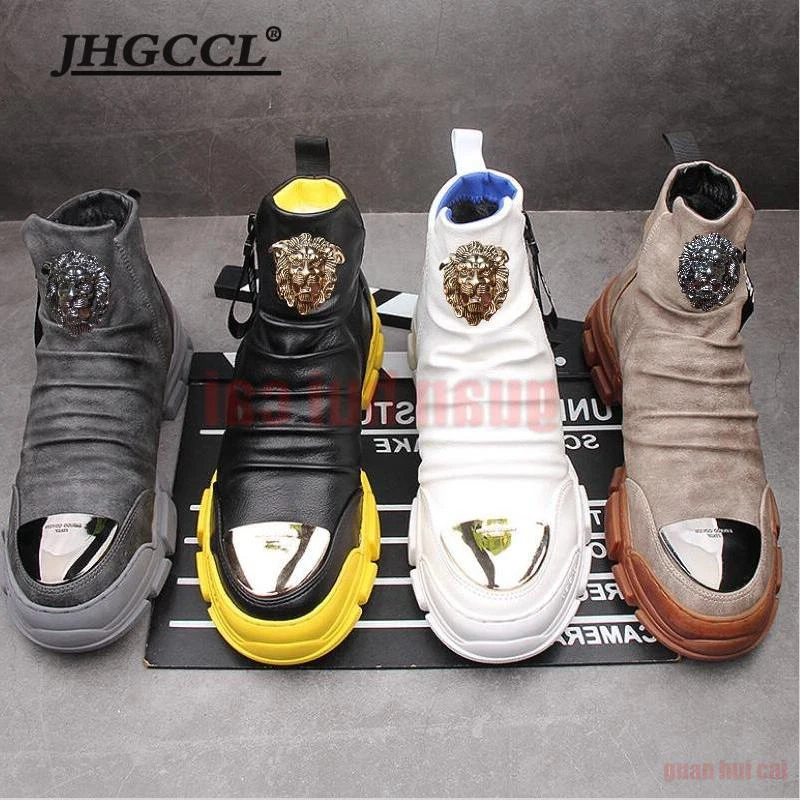 Men Fashion Casual Shoes Spring Autumn Rivets Punk Style Loafers Male Hip Hop Breathable Trending Smoking Slippers P26