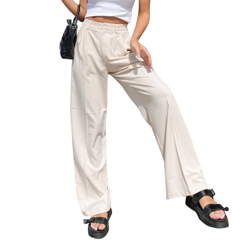 2023 Summer High Waist Wide Beige Casual Long Pants New Temperament Thin Loose Solid Color Suit Wide Leg Pants Fashion Trousers