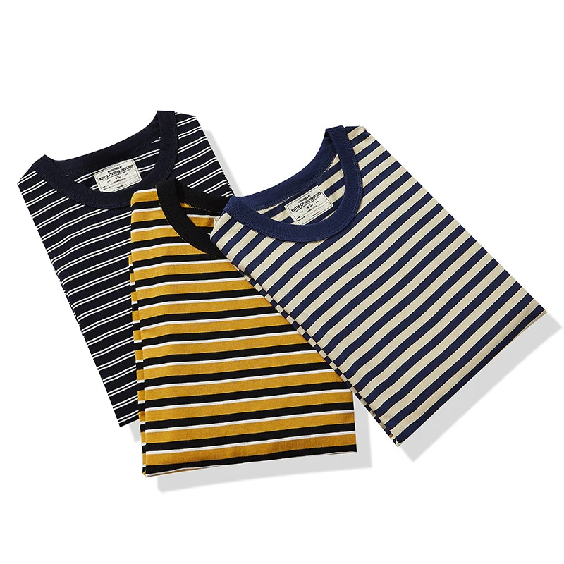 Ok2133 Summer Striped T-Shirts High Quality Men Clothing 230g Short-Sleeve Classic All-Match Sailor Tops Casual Fit Male Tees