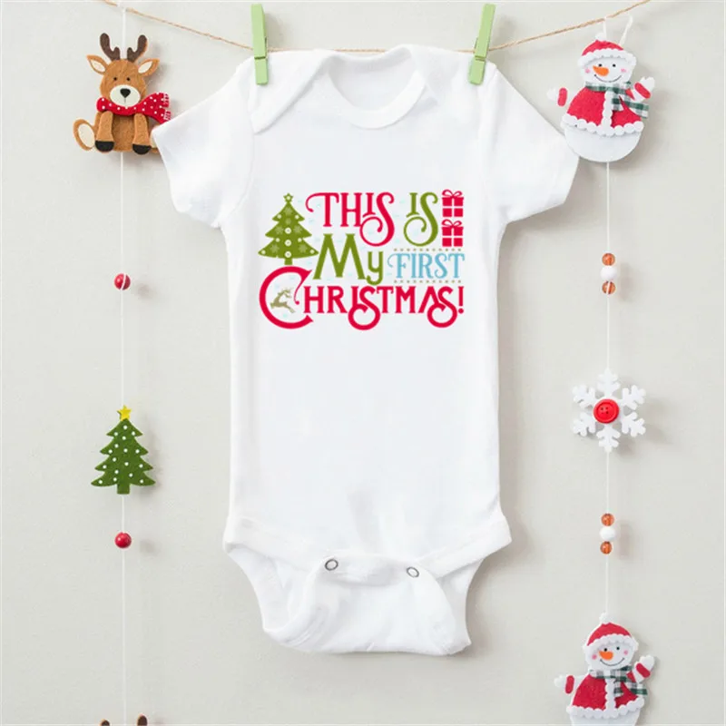 

This Is My First Christmas Costumes for Infant Newborn Baby Cotton Rompers Funny Short Sleeve Jumpsuit Outfits