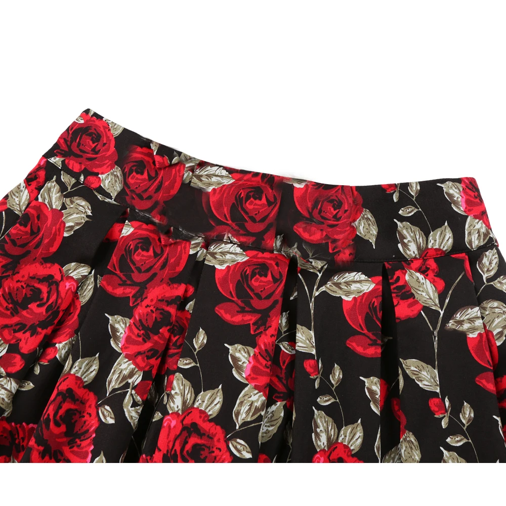 3XL A Vita Alta Floreale Rockabilly Gonne A Pieghe Delle Donne di Estate Fiore Rosa Rosso Bohe 50s 60s Vintage Gonna Midi Abbigliamento di Grandi