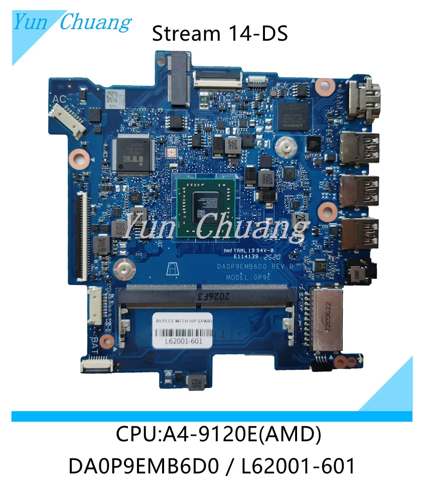 

Original DA0P9EMB6D0 L62001-601 For HP Stream 14-DS Laptop Motherboard With A4-9120e CPU 64GeMMC DDR4 Full Tested