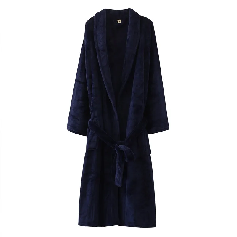 Men  Warm Flannel Bathrobe 40-125 KG Men Winter Coral Fleece Robe Night Sleepwear Women Dressing Gown Lovers Robes