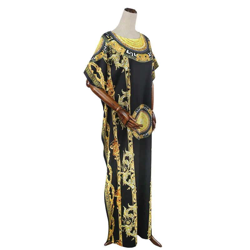 African Dresses for Women Bazin Riche Fashion Satin Silk Print Abaya Muslim Dress African Dashiki Boubou Robe Africaine Femme