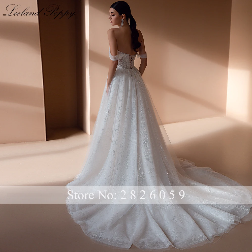 Lsland Poppy frauen EINE Linie Sexy V-ausschnitt Brautkleider Perlen Shiny Tüll Bodenlangen Plissee Brautkleider Vestido de Noiva