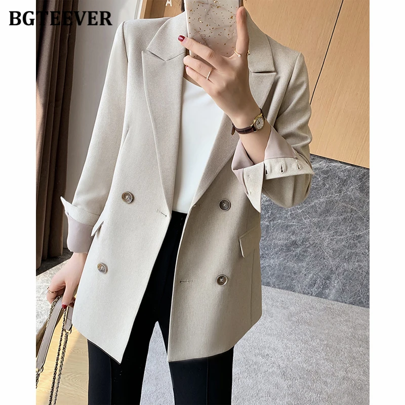 BGTEEVER Elegant Women Trousers Suits Long Sleeve Double Breasted Female Jacket & Irregular Pants Autumn Winter Women Set 2021