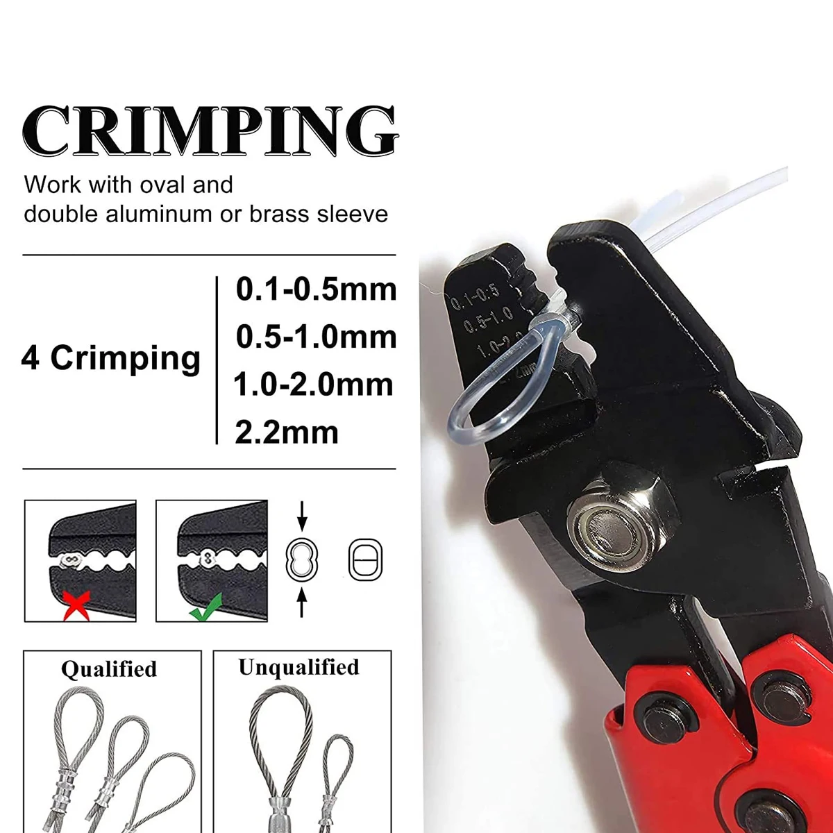 Wire Rope Crimping Plier Fishing Swaging Tool Cable Crimps up to 2.2mm Aluminum Tube Double Barrel Ferrule Loop Sleeve Tool