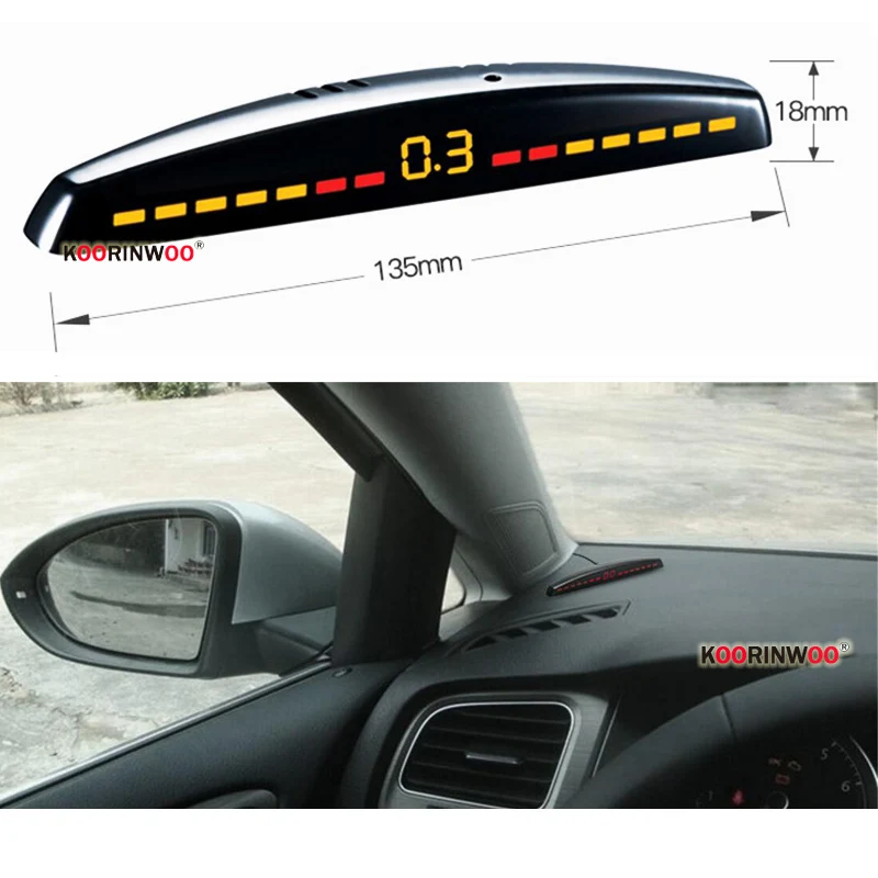 Koorinwoo LED Screen Flat 13mm Car Parktronic Parking Sensor 4 Radar Black/white/Silver Car Detector Rear Bumper Reverse For Car