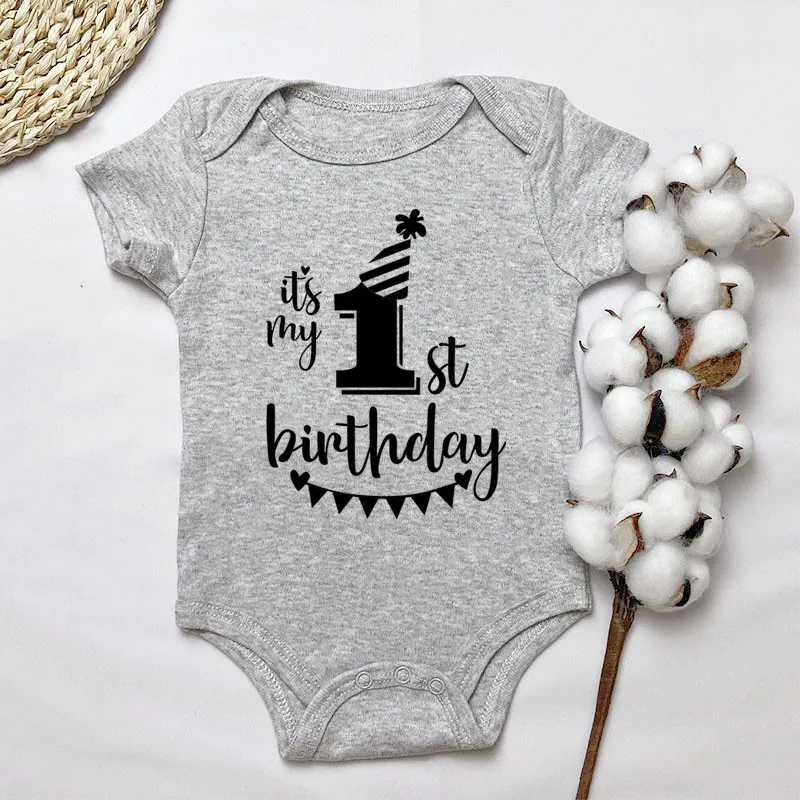 It\'s My 1st Birthday Baby Short-sleeved First Birthday Party Clothes 100% Cotton Baby Boys Girls Outfits Shower Gift