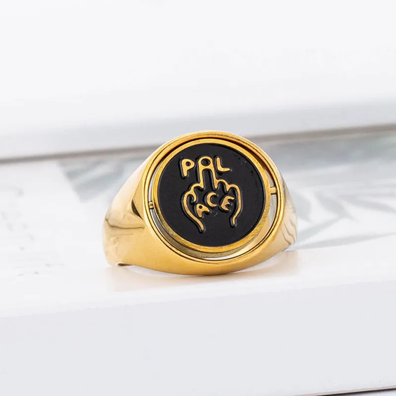 European Creative Fashion Letter P Male Ring Stainless Steel Gold Color Rotating Middle Finger Rings