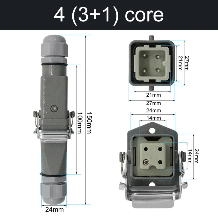 HDC-HA Rechthoekige Heavy Duty Connector 10A 16A 4 5 6 8-pins kern Luchtvaart Waterdichte industriële stopcontact
