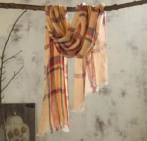 Spring And Summer New Pure Linen Plaid Scarf Women Light And Breathable Sweet Design Lady Shawl Scarves