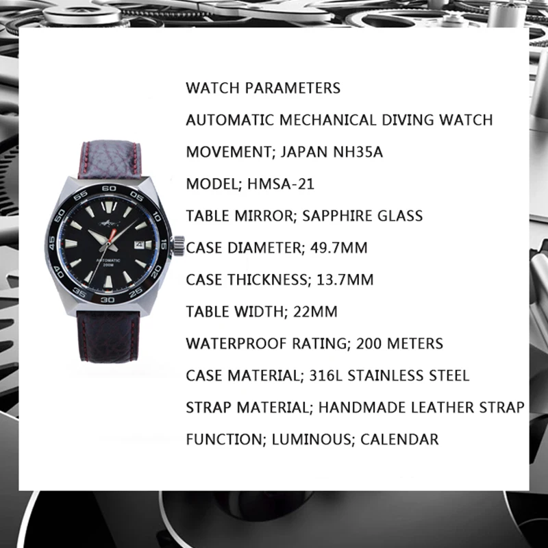 HEIMDALLR Monster Men\'s Diving Watch 200M Waterproof  Sports C3 Luminous Watch NH35 Automatic Movement Mechanical Watch Sapphire