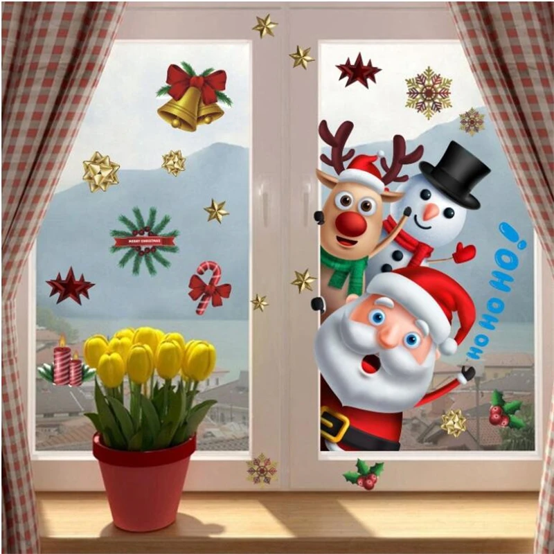 Christmas Bell garland wall stickers Store supermarket  window glass  decorations   Christmas  Door stickers