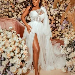 Nigeria Pre-Wedding Dresses One Shoulder Side Split Tulle Bridal Shower Robe Dress Bride to be Bachelorette Party Gown Customize