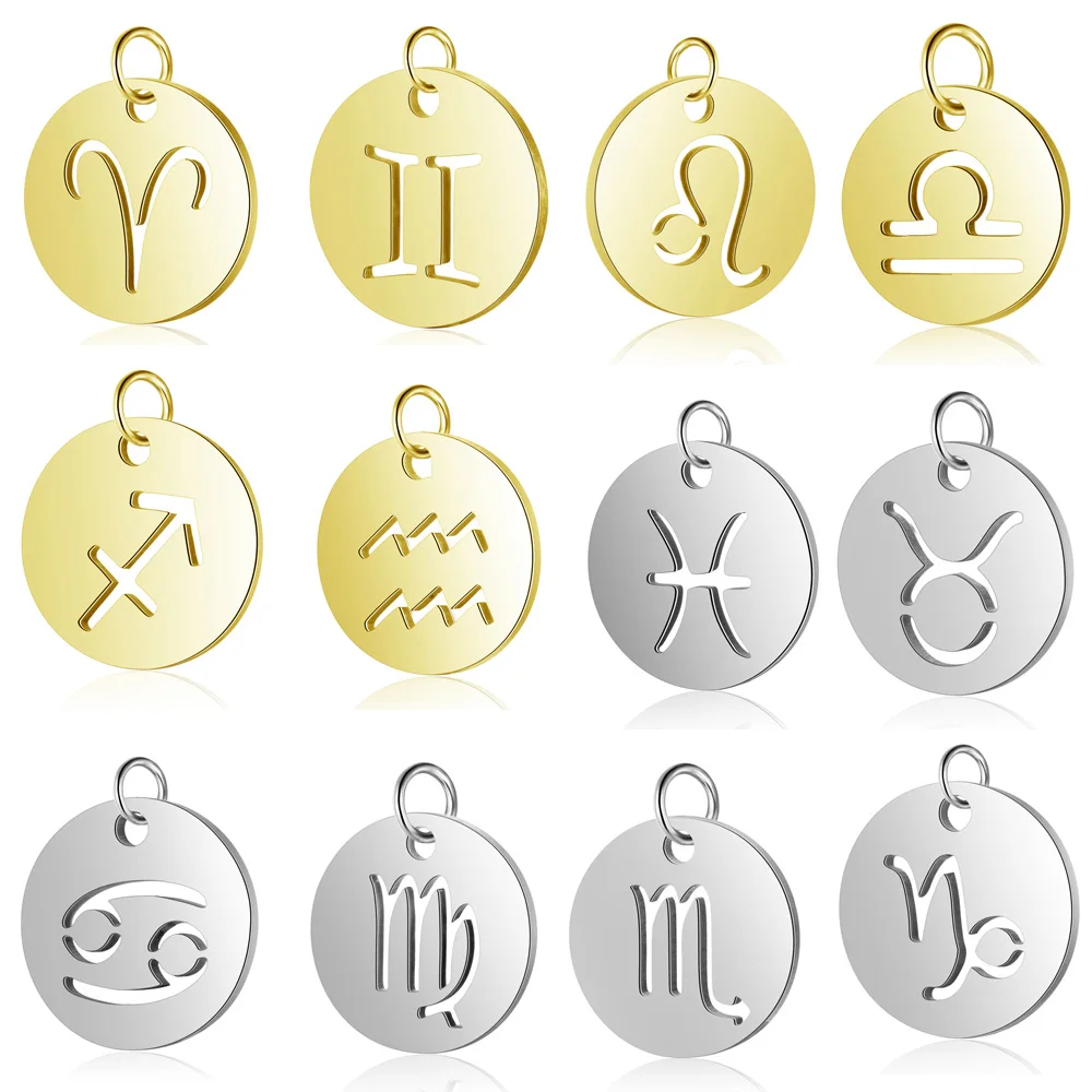 5 Pieces Stainless Steel Elegant Zodiac Sign diy Jewelry Making Charm Wholesale Gemini Necklace Pendant Aries Bracelet Charms