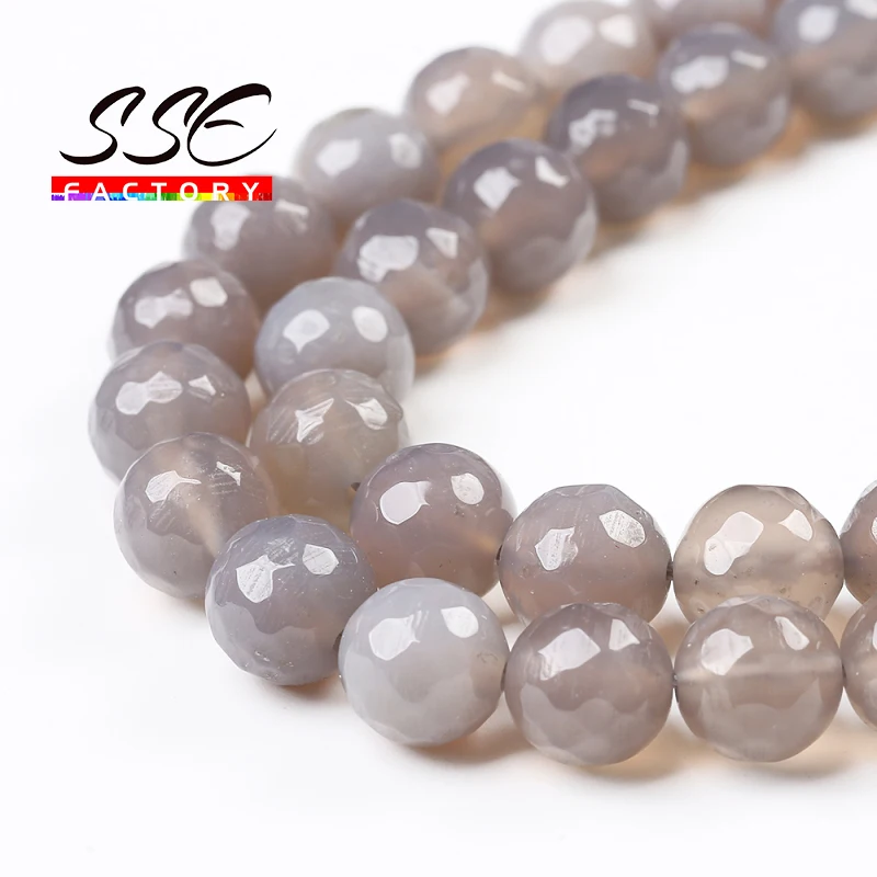 Natural Gray Agates Round Loose Beads Faceted Stone Beads 15\