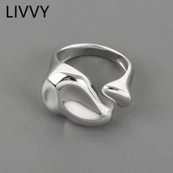 LIVVY Silver Color Irregular Width Open Ring Female New Fashion Creative Vintage Punk Party Jewelry Gifts