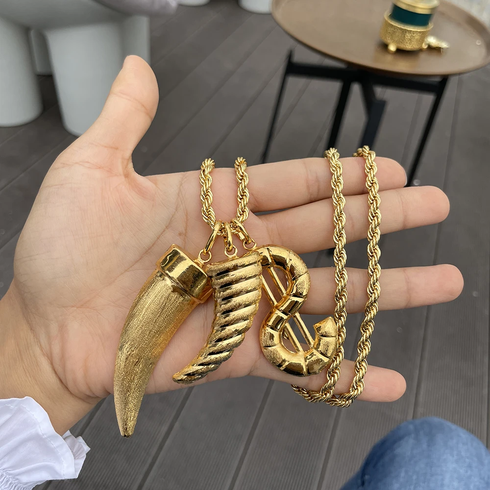 YM Gold Farbe Anhänger Halskette für Frauen 3 Pcs Charme Pullover Kette Halskette Engagement Anniversary Party Retro Hals Schmuck Geschenke 4