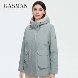 Casaco feminino com capuz gola de algodão Gasman, jaqueta casual, contraste de cores, parka fina elegante, 81801, outono 2022