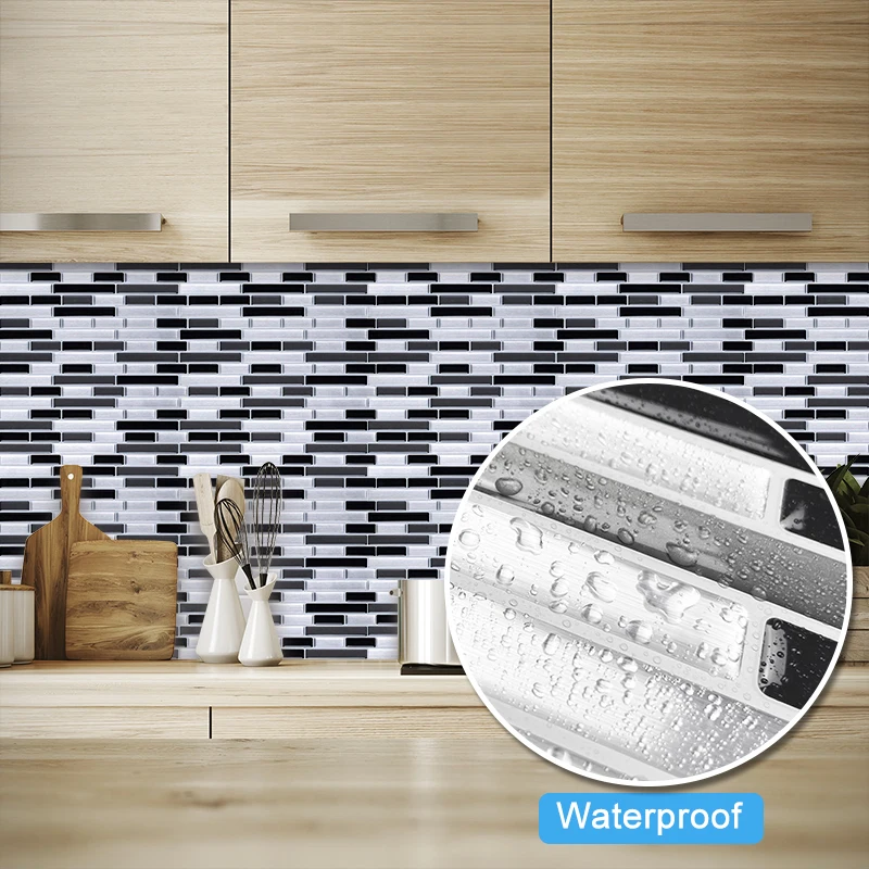 Vividtiles Modern Easy to DIY Backsplash Decor Wallpaper Popular 3D Black Silver Gray Peel and Stick Wall Tiles - 1 Sheet