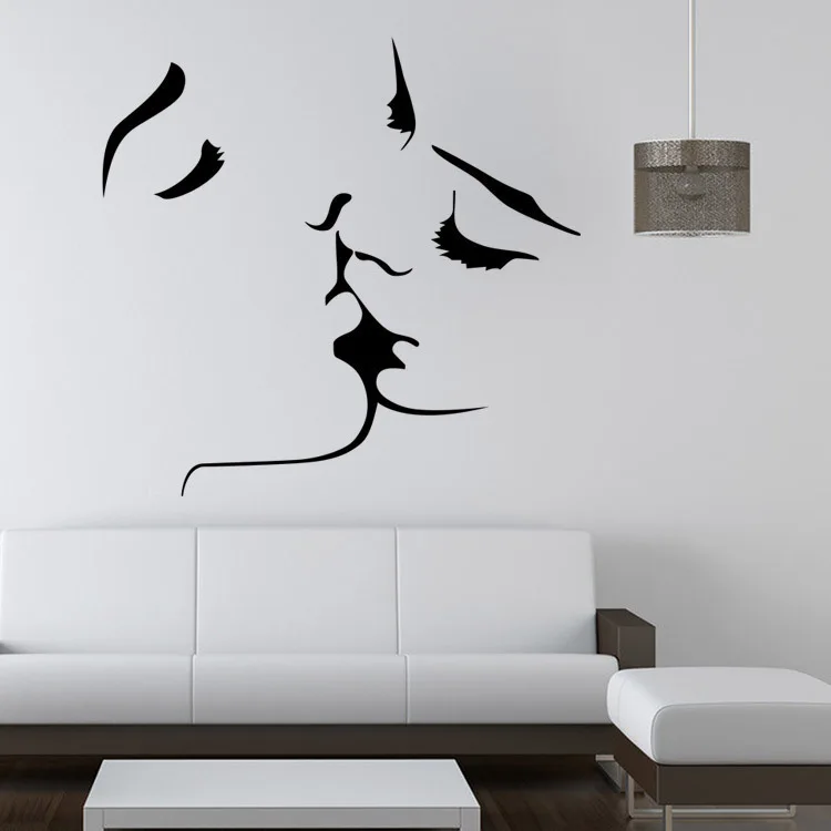 Romantic Kiss Lover Wall Sticker Kissing Man Women Vinyl Wall Mural Decorative Sticker For Bedroom Removable Couple Poster 5021