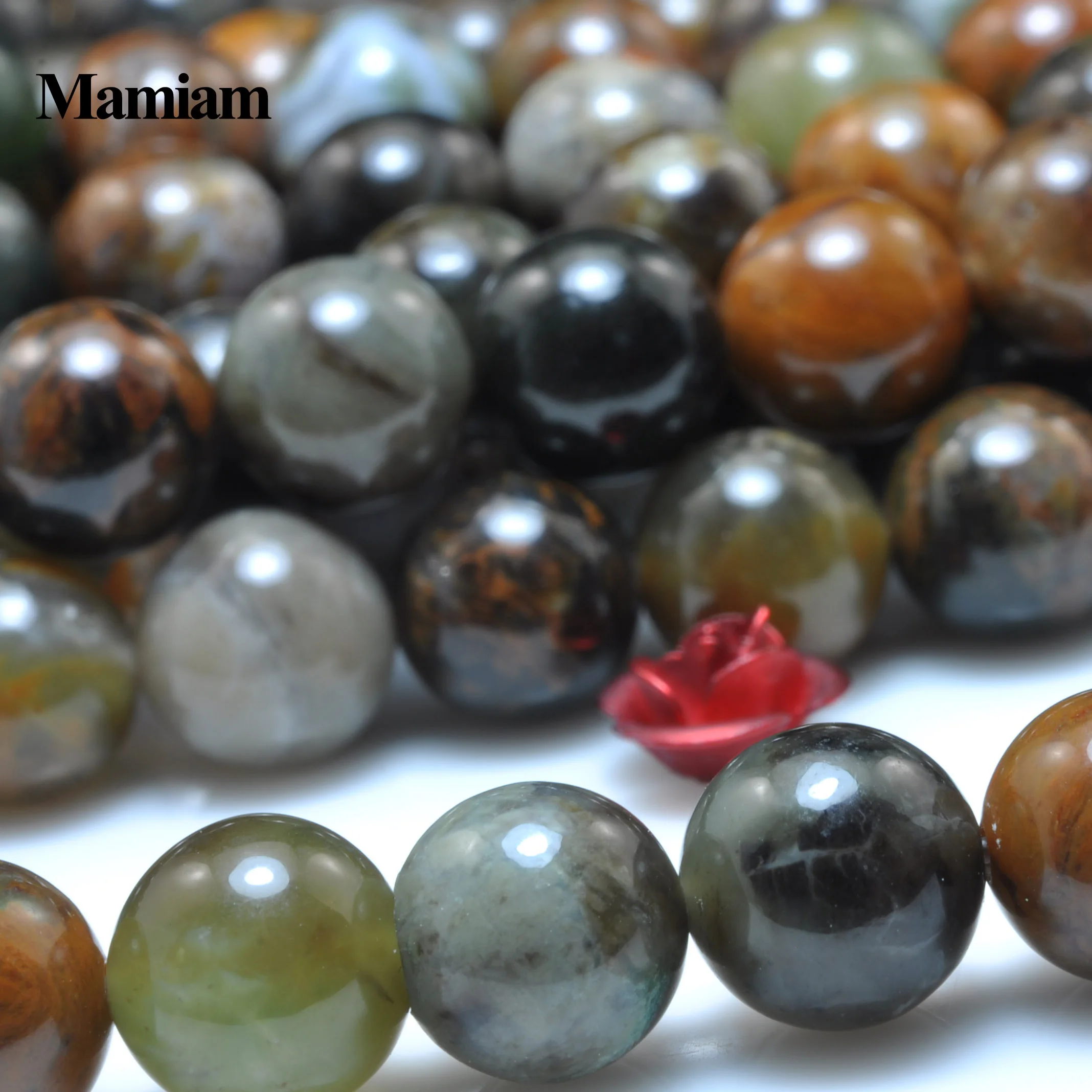 Mamiam Natural A Africa Green Opal Beads 8mm Smooth Loose Round Stone Diy Bracelet Necklace Jewelry Making Gemstone Gift Design