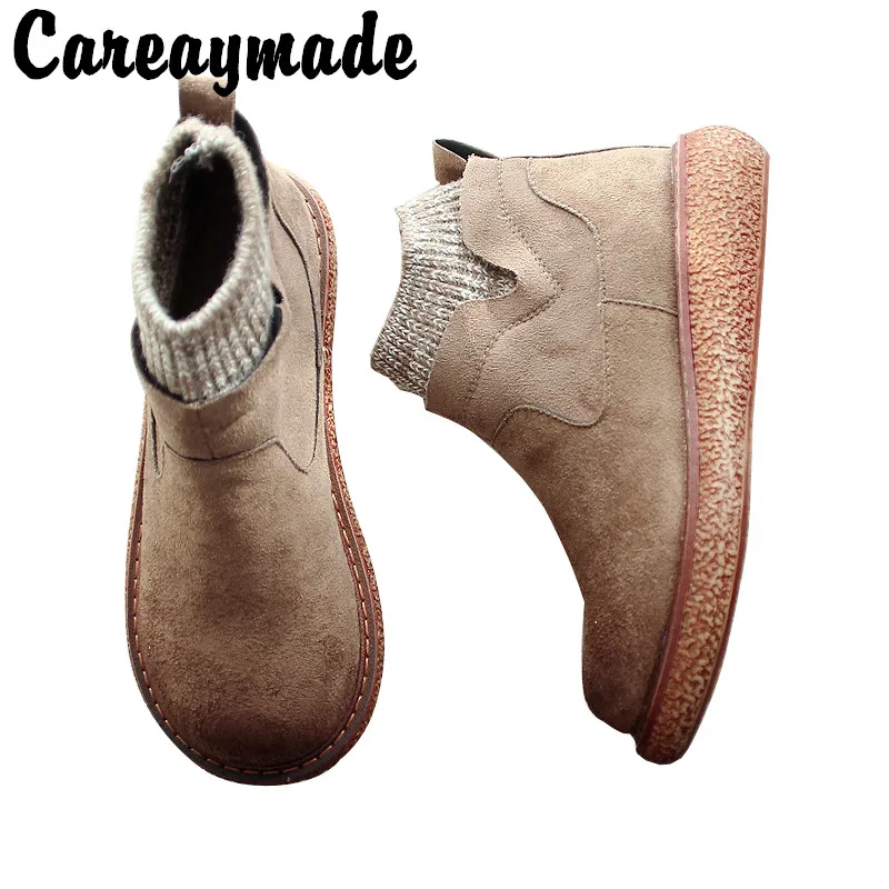 Careaymade-New Pure handmade boots,Leather shoes,retro art mori girl shoes,Casual retro short boots,Winter Keep warm boots