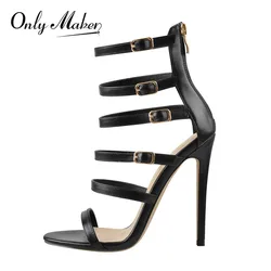 Onlymaker donna Peep Toe nero opaco sandali alla caviglia cinturino incrociato tacchi alti sottili tacchi a spillo classici sandali estivi