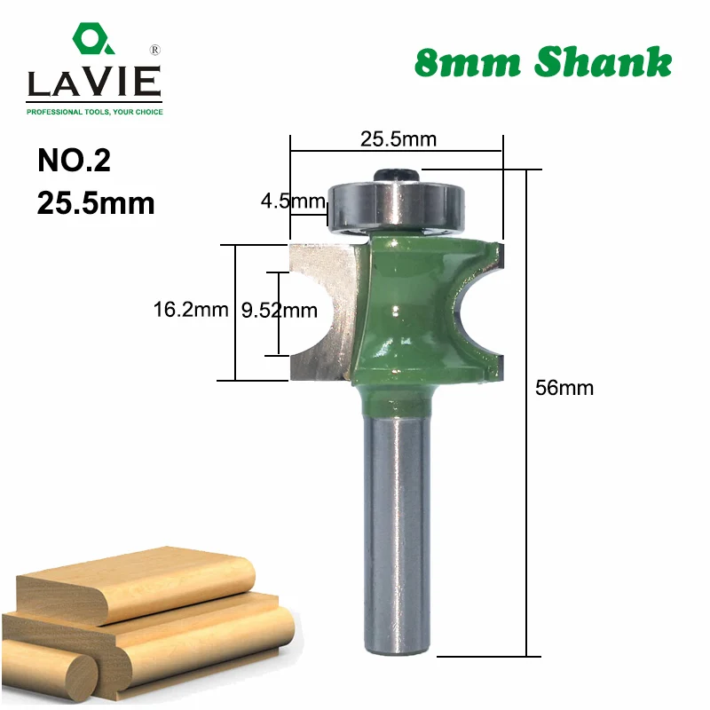 LA VIE 1 PC 8mm Shank Bullnose Half Round Bit Endmill Router Bits Wood 2 Flute Bearing Woodworking Tool Milling Cutter MC02047