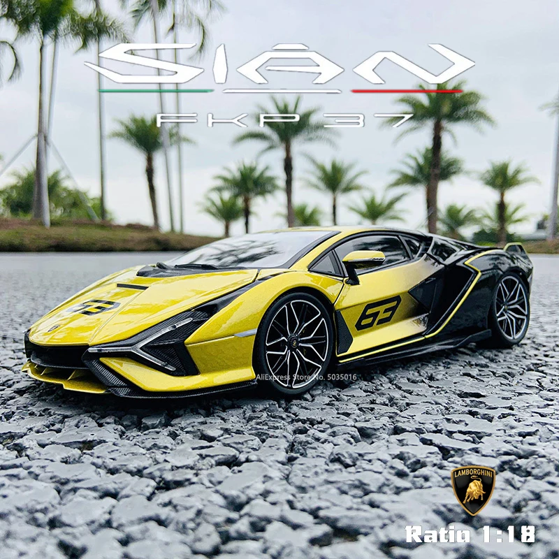 Bburago 1:18 Latest hot sale yellow Lamborghini Sian FKP37 Alloy Retro Car Model Classic Car Model Decoration Collection gift