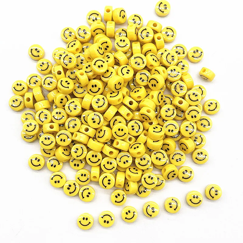 20pcs 8*4mm Yellow Smiling Face Letter Acrylic Loose Spacer Beads for Jewelry Making DIY Handmade Bracelet Accessories