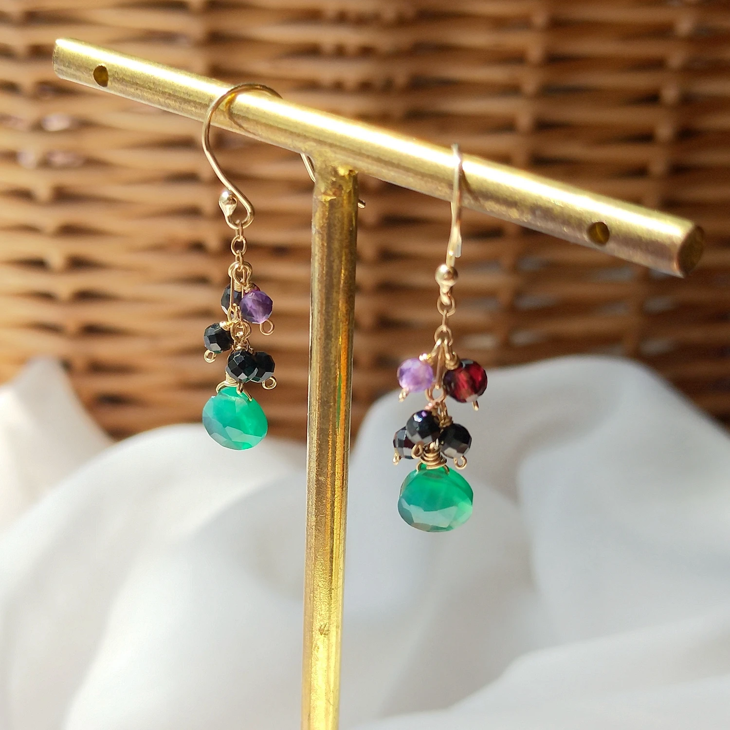 

Lii Ji Natural Spinel Garnet Amethyst Green Onyx 925 Sterling Silver Handmade Drop Earrings Delicate Jewelry For Women Gift