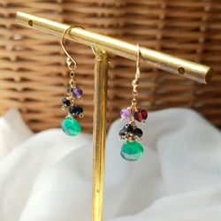 Lii Ji Natural Spinel Garnet Amethyst Green Onyx 925 Sterling Silver Handmade Drop Earrings Delicate Jewelry For Women Gift