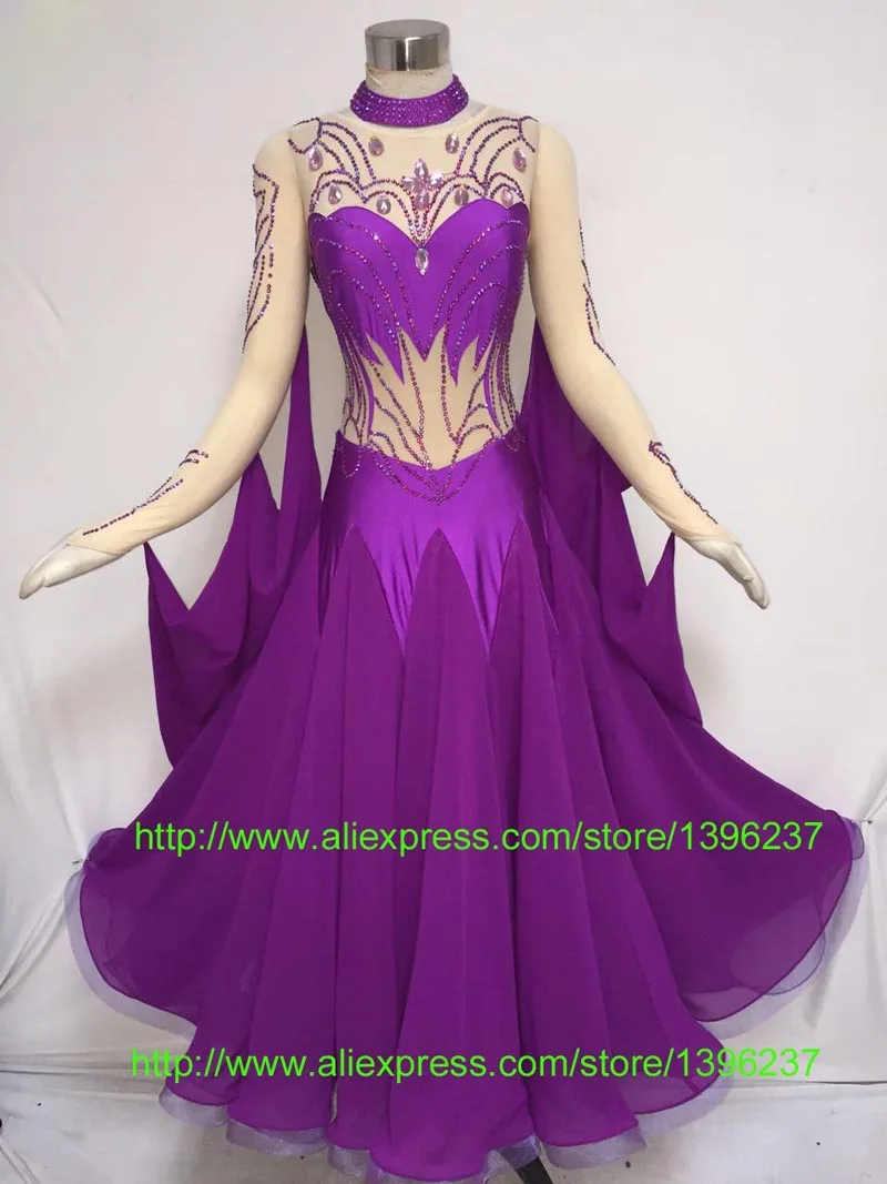 Vestido de dança de salão para mulheres, valsa roxa, saia de dança flamenca, vestido padrão adulto, novo design