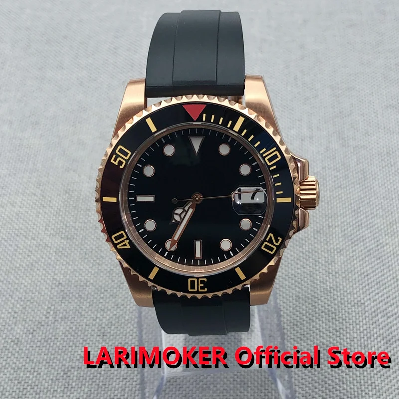 

LARIMOKER 40mm Gold Coated Watch Case New Automatic Luxury Men's Watch Date Magnifier Miyota8215 24Jewels NH35 PT5000 Mechanical