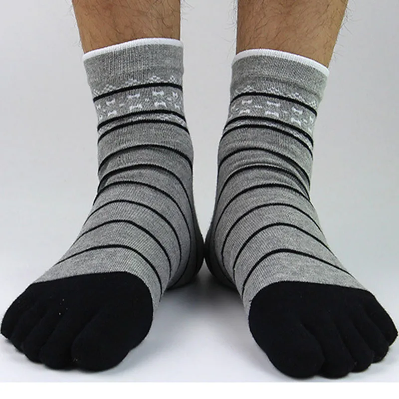 5 Pairs Toe Socks for Men Boys Short Cotton Striped Business Casual Jacquard Knitted Sweat-absorbing 5 Finger Socks 9 Styles