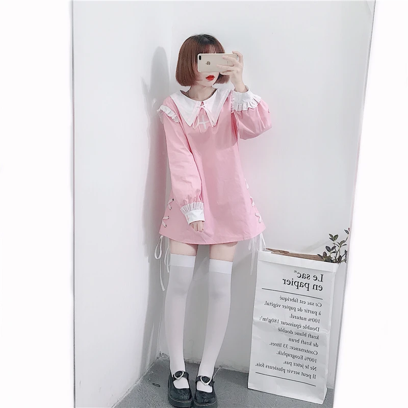 2020 spring new Japanese loli soft girl embroidery fungus stitching sweet bandage lantern sleeve dress female lolita costumes