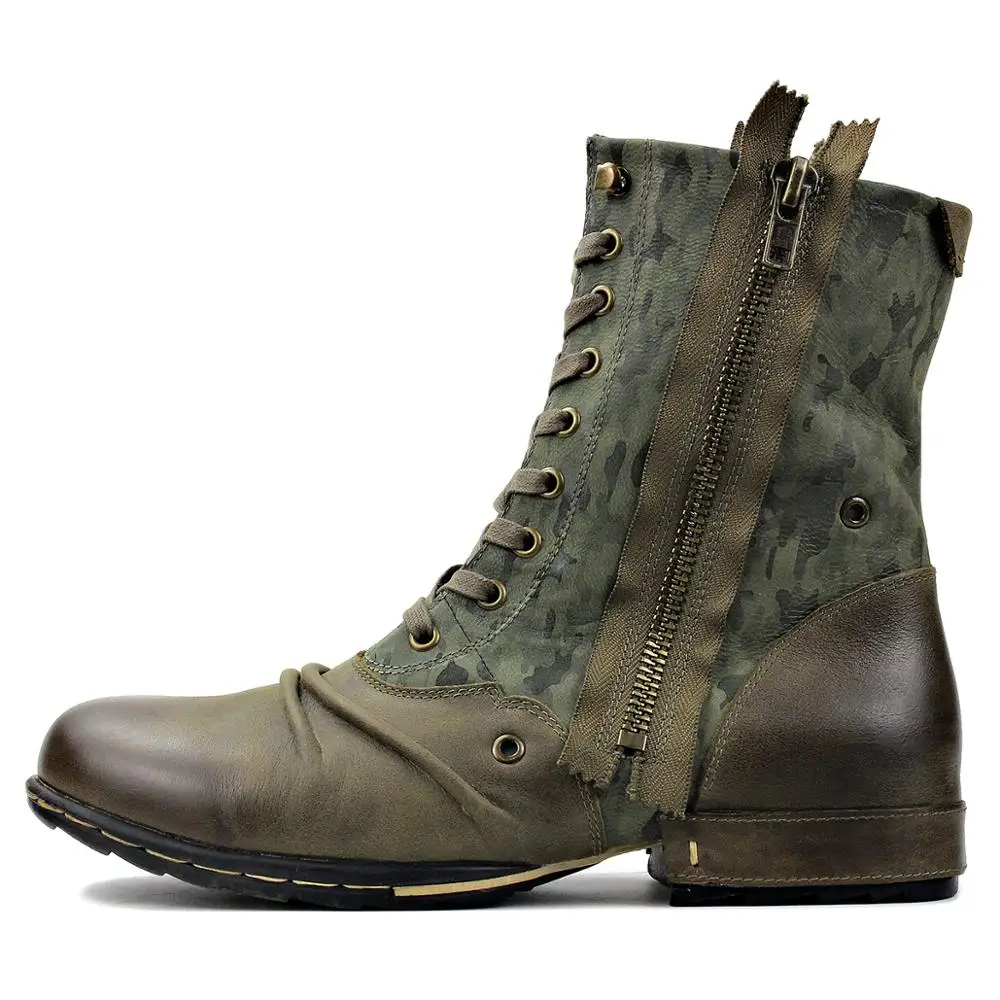 

2020 spring autumn OTTO ZONE Western Boots Genuine Leather Mens Motorcycle Boots Ankle Boots Men's Casual Boots 5008-8-H-Green