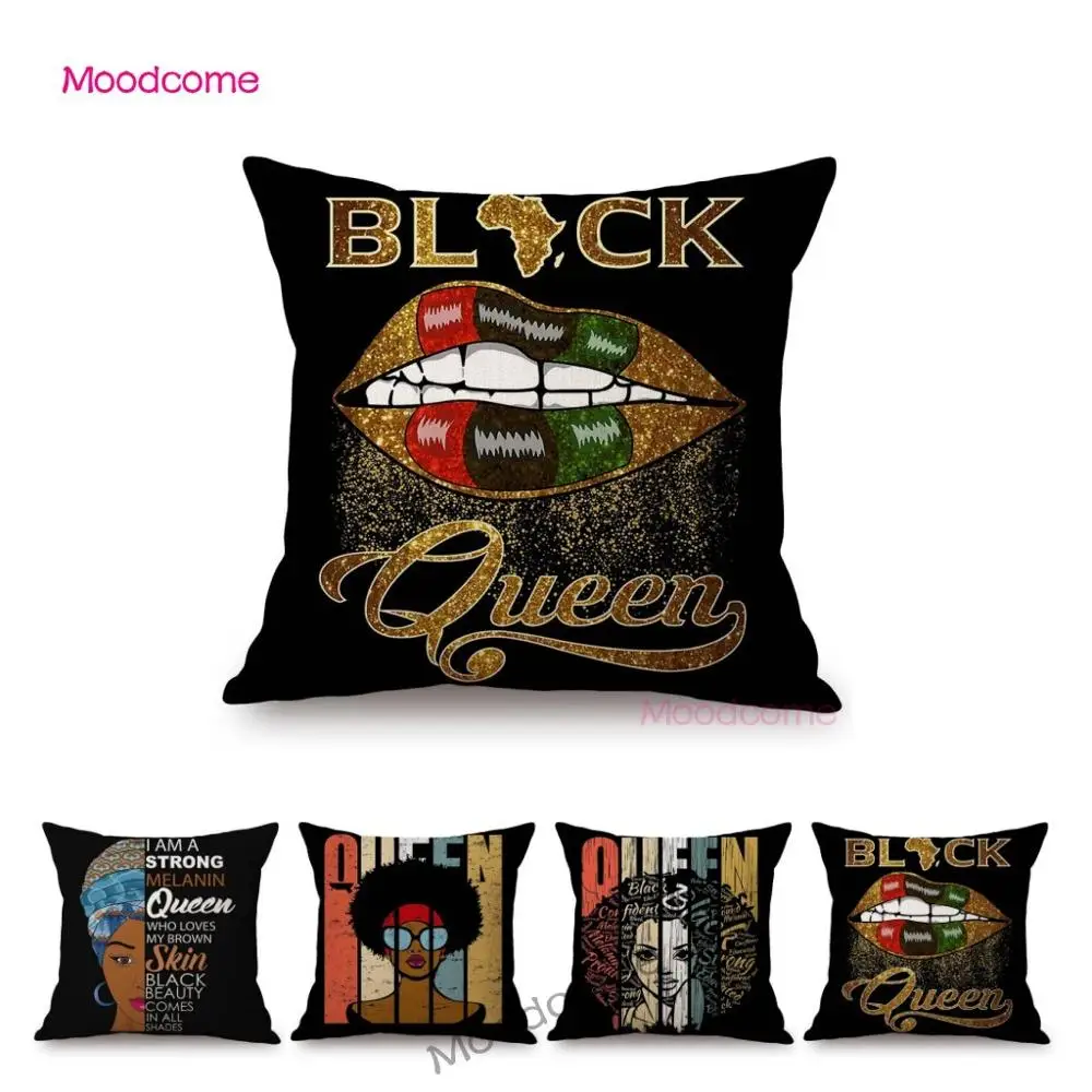 Black Queen Letter Print Black Lives Matter Parade Art African Girl Woman Print Sofa Throw Pillow Case Linen Cushion Cover Case