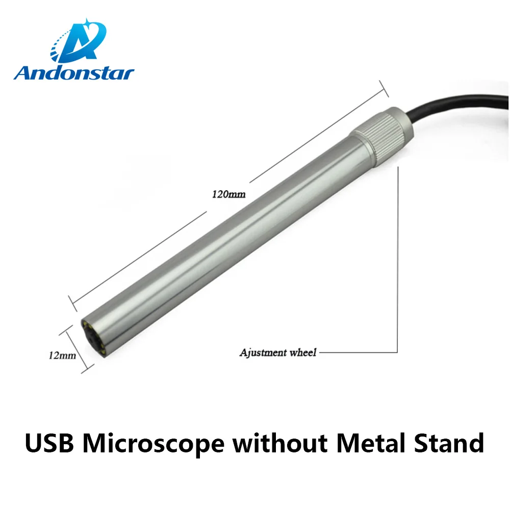 Andonstar-Microscópio Digital USB, endoscópio, Câmera de Vídeo, Lupa, 8 LED, 12mm de diâmetro, 2MP