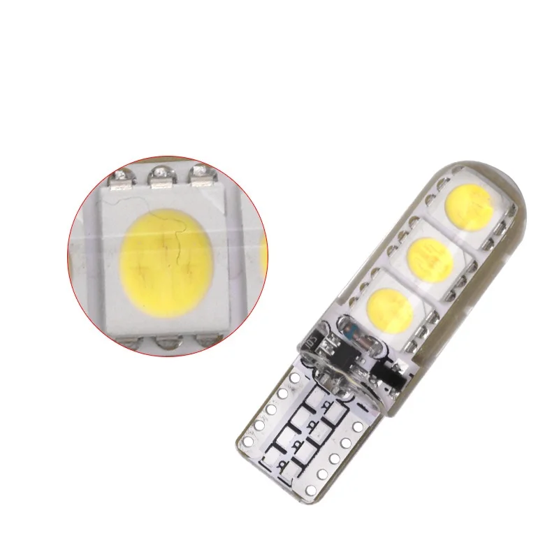 1000X T10 Silicone LED 6 SMD 5050 60MA W5W Car Wedge Side Marker License plate Instrument Lamp White Blue Red Green Yellow 12V