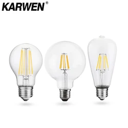 레트로 에디슨 LED 필라멘트 전구 E27 E14 램프 4W 6W 220V-240V 전구, C35 G45 A60 ST64 G80 G95 유리 전구 빈티지 캔들 라이트