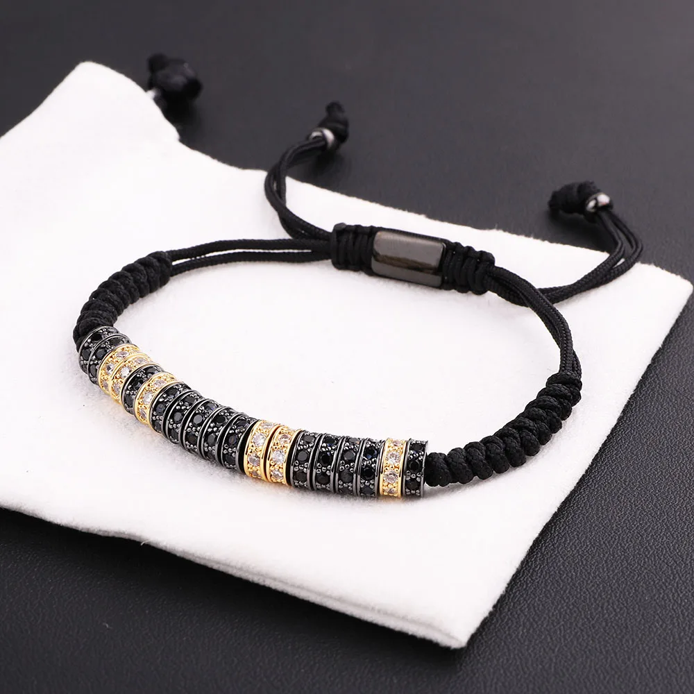 Jaravvi Micro CZ Pave Spacers Handmade Woven Macrame Friendship Luxury Bracelet Men Women Jewelry Gift