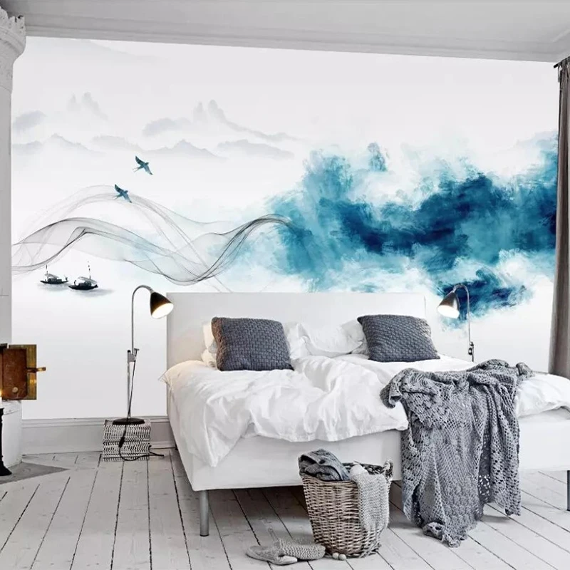 

Custom Any Size Mural Wallpaper Chinese Style Abstract Blue Ink Landscape Painting Living Room Study Home Decor Papel De Parede