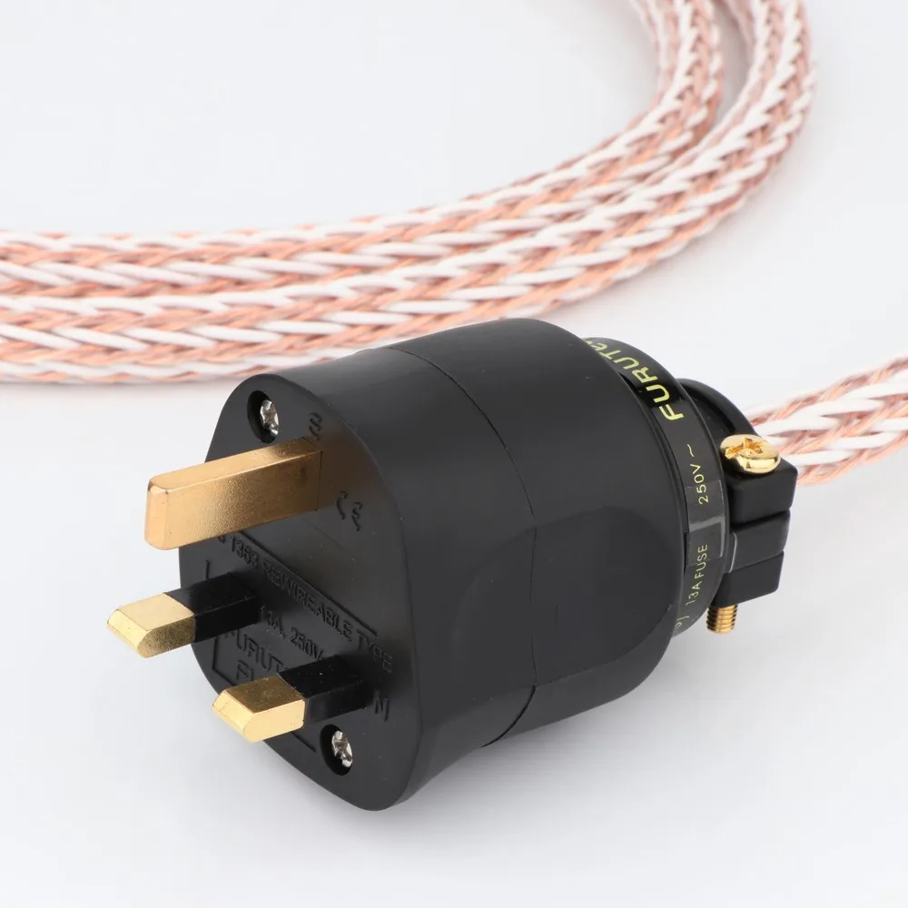 High Quality Hi-End 24 cores 6N OCC Hifi Power Cord with Gold Plated UK 13A + Carbon Fiber IEC Female ,HIFI AC Power Cable