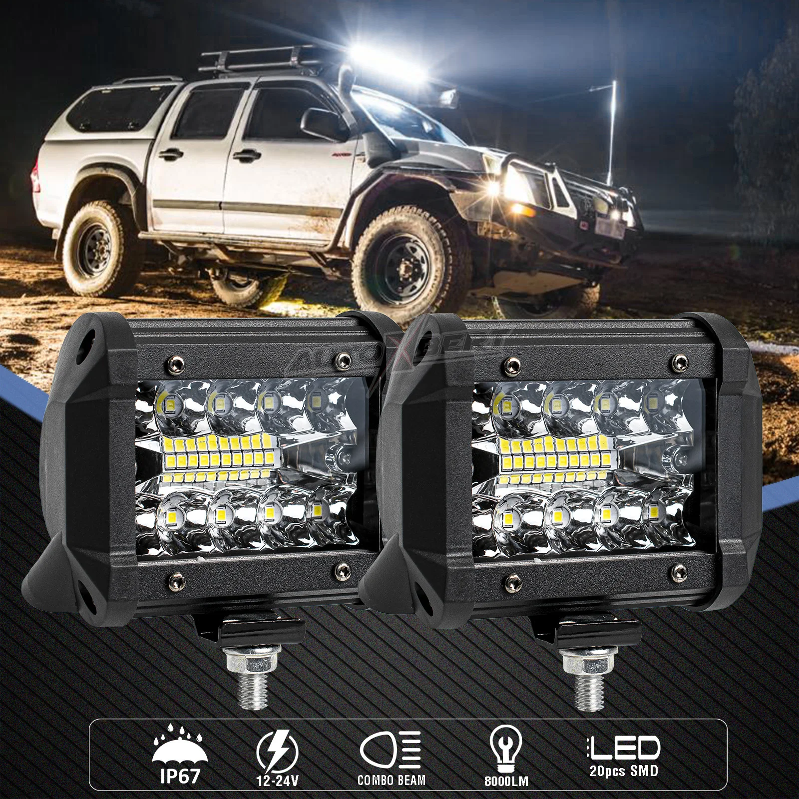 

2x Car LED Bar Worklight 60W Offroad Work Light 12V Spot Lighting Lamp 4x4 LED Tractor Headlight Bulbs Spotlight Truck ATV UTV