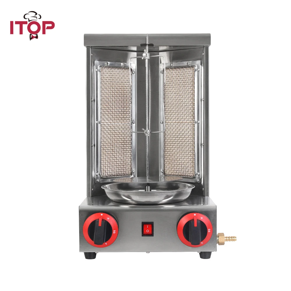 ITOP Vertical Electric BBQ Kebab Grill Machine Gas Shawarma Grill Automatic Rotation Roast Domestic Lamb Skewers 220V