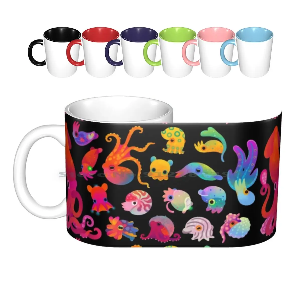 Ceramic Mugs Coffee Cups Milk Tea Mug Squid Octopus Animal Ocean Marine Life Scuba Scuba Marine Biology Biology Cute Kawaii